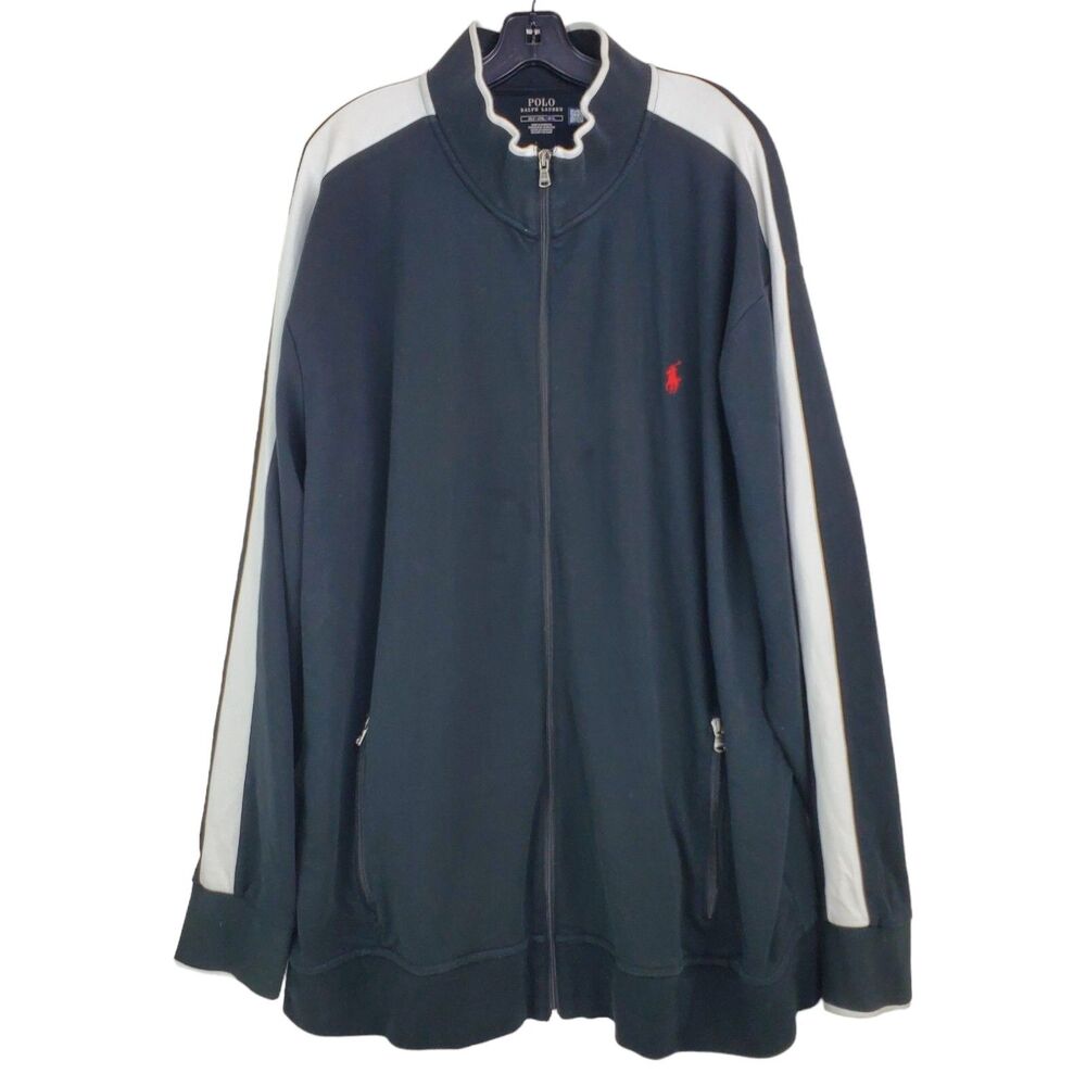 POLO Ralph Lauren Jacket Mens 3XLT Black White Casual Full Zip Track Athleisure